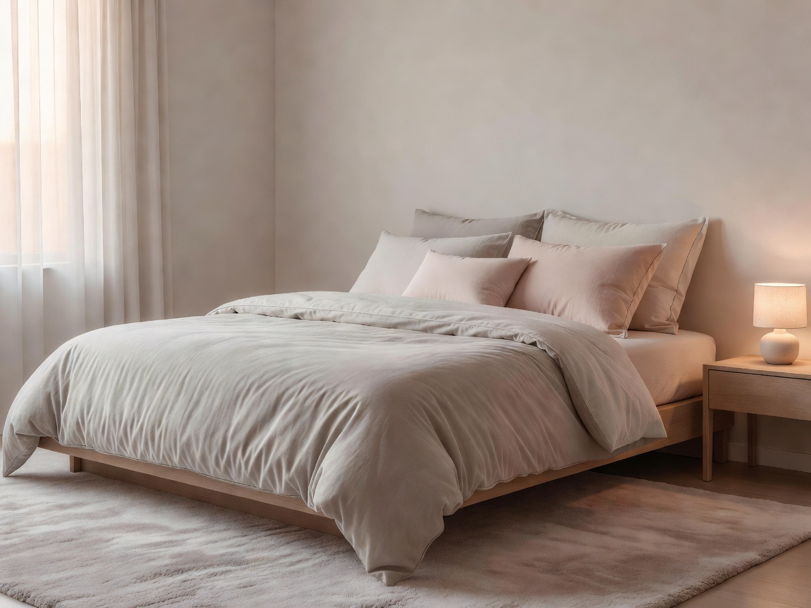 Calming bedroom design with soft linens